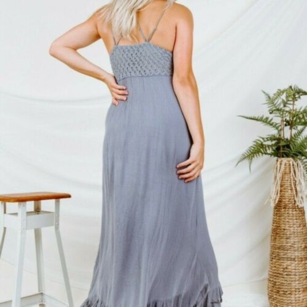 Free People FP ONE Adella Slip Maxi Dress Smocked Light Gray XS - Picture 5 of 5